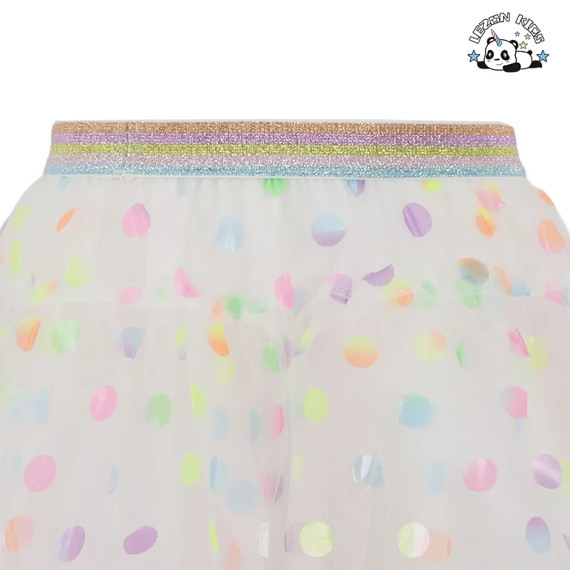 LEZONKIDS - Tulle Skirt Girls Colorful Polka Dotted Ball Gown Silhouette Mini Length Formal Novelty Bow Plaid Made Chiffon Skirt